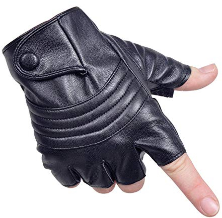 Long Keeper Guanti Pelle Senza Dita – Guanti Neri Eleganti in Pelle da Uomo Donna Guanti da Guida Mezze Dita Touch Screen per Moto Ciclismo All Aperto