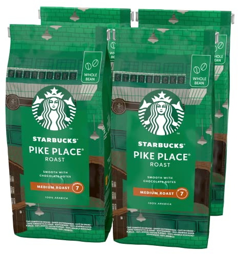 STARBUCKS Pike Place Roast, Torréfaction Ambrée, Café en Grains 450g (Pack de 4)