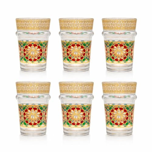 Saharashop 6 premium orientaliska marockanska teglas guld grå, uppsättning med 6 glaskoppar, glaskoppar, glas-set, Atay, Cay-dricksglas lämpliga