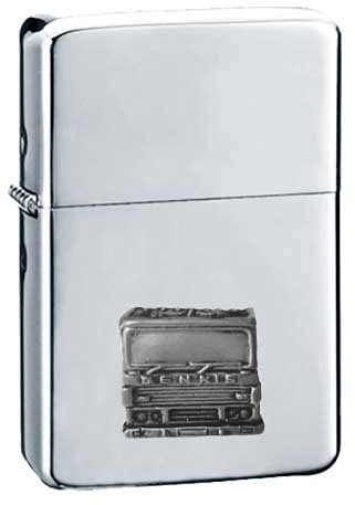Feuerwehrauto ca. 1990 (vorne) ref62a Zinn-Effekt Design auf einem Flip-Top-Benzinfeuerzeug, winddicht, Silber nachfüllbar