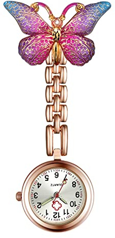 Avaner Krankenschwesteruhr Schwesteruhr Kitteluhr FOB Uhr Pflegeruhr Schmetterling Dekoration Pflegeruhr mit Pin Analog Quarzwerk FOB Ansteckuhr für Arzt Doktor Medical