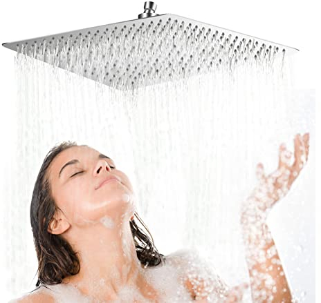 Alcachofa de ducha de lluvia, 40 x 40 cm, rectangular, de lluvia, ultrafina, accesorio de baño de acero inoxidable, cabezal de ducha empotrado, diseño delgado, cascada