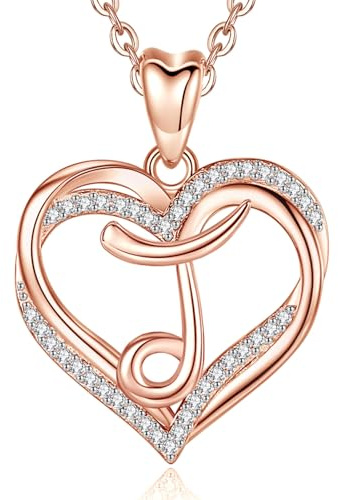 INFUSEU Namen Kette, Herz Anhänger Halskette Buchstabe A-Z Alphabet Schmuck Double Heart Initial Ketten Cubic Zirconia CZ für Frauen romantische Geschenke für Freundin, 20 Zoll Kette