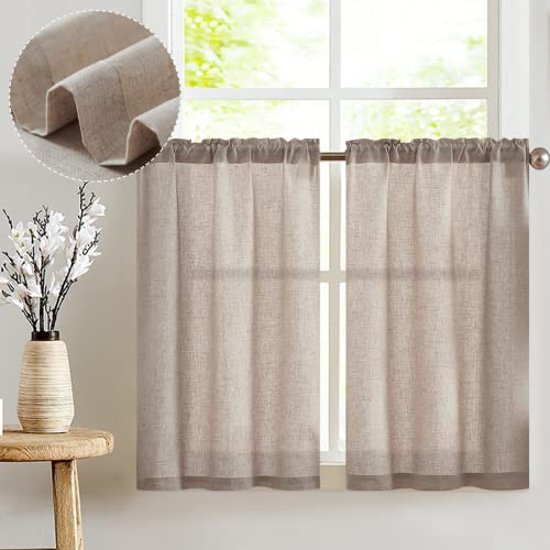 Vangao Scheibengardinen Leinenoptik Bistrogardine 2er Set 65Bx115Hcm Braun