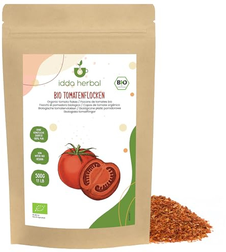 IDDA Herbal Tomatflingor BIO 500g, Krossade Torkade Tomater, Ekologiska Tomat Flingor för Matlagning