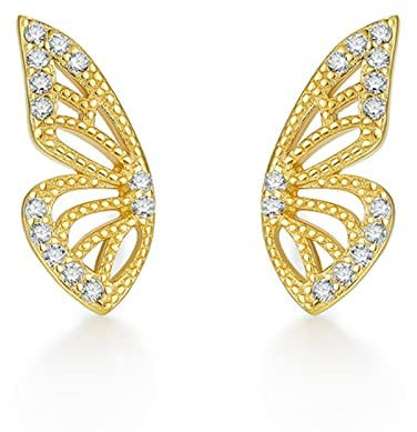 ZHOU LIU FU 925 Silber Ohrringe für Damen Zirkonia Ohrstecker Schmetterling Schmuck Ohrschmuck Gold Ohrring Klein Jewels Perlmutt Vergoldet Vintage Echtsilber Geschenk Frauen