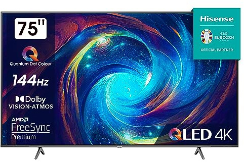Hisense 75E7KQ PRO 189cm (75 Zoll) Fernseher, 4K UHD, QLED, Smart TV, HDR, Dolby Vision IQ, 144Hz (VRR), HDMI 2.1, Game Mode PRO, Triple Tuner, Alexa Built-In, Dolby Atmos, Dunkelgrau [2023]