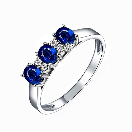 AMDXD Eheringe Saphir, Solitärring Gold Au750 18 Karat Klassiker Zart Diamantring Ovalschliff Blau, Diamantring, Gr.47 (15.0), Echtschmuck