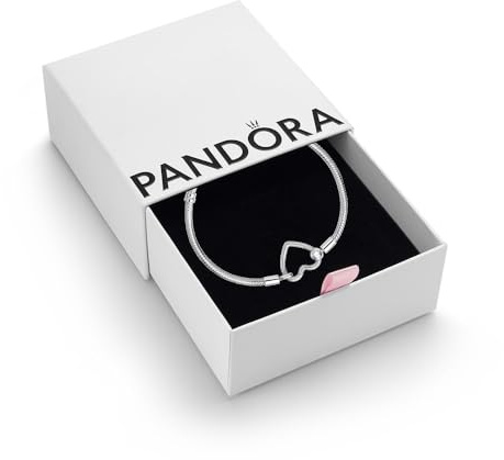 PANDORA Moments, Heart Closure Snake Chain Bracelet | Sterling Silver Snake Chain Charm Bracelet, Heart Closure Clasp, Threading System Makes Adding Charms Easy