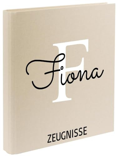 Zeugnismappe mit Namen personalisiert aus Leinen Schulkind Geschenk zur Einschulung Hellbeige Motiv Buchstabe