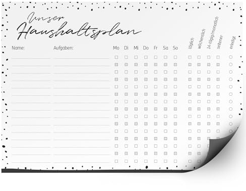 younikat Haushaltsplan Dots DIN A4 abwischbar Rückseite magnetisch - dv1297 | abwischbar wiederbeschreibbar, Schwarz/Weiß Design mit moderner Typografie, ständiger Optimierung und Verbesserung