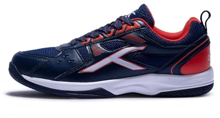 Hundred Raze Unisex Badminton Sport Shoes (Non-Marking) | Navy-Orange Red | Size: 8US/7UK/41EU | for Indoor Squash, Table-Tennis, Basketball & Paddle Pickle | Lightweight | X-Cushion, Toe Assist