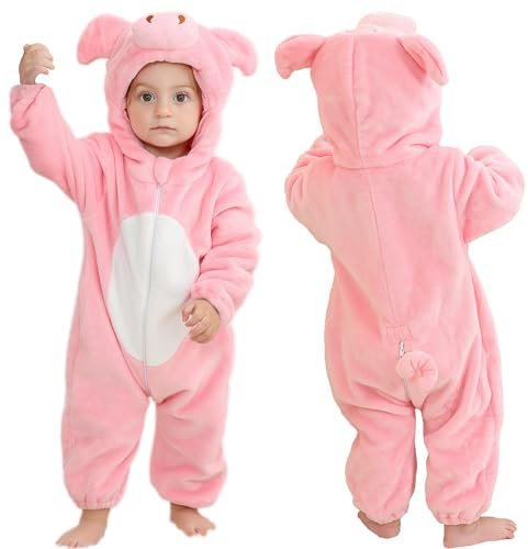 COOKY.D Traje de Cosplay de Halloween para Bebé Unisex con Capucha y Estampado de Animales, Cerdo 18-24 Meses