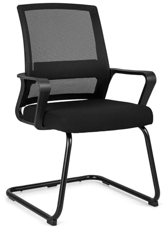 COSTWAY Freischwinger Stuhl, Schwingstuhl mit Armlehne & Lendenwirbelstütze, Bürostuhl, Konferenzstuhl, Besucherstuhl für Büro, Konferenzraum, Arbeitszimmer