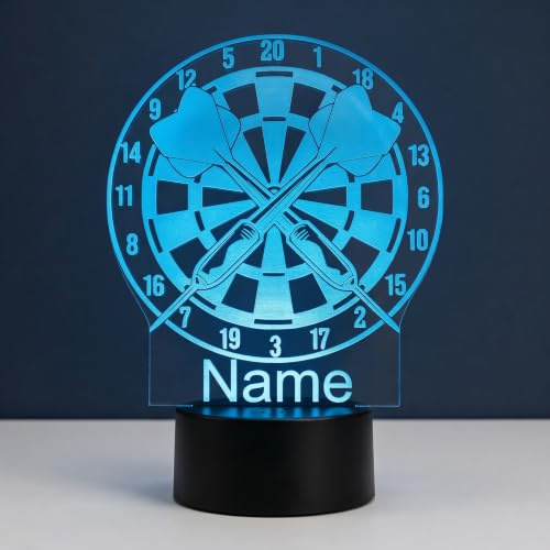Personalisierte Dart LED Lampe – Nachtlicht & Tischlampe im Dartscheiben-Design mit Name – Geschenkidee für Dartspieler & Dartspielerinnen – Dart Deko für Zuhause, Vereinsheim & Dartzimmer