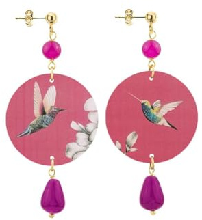 Lebole Gioielli Orecchini The Circle da Donna Colibrì Fondo Rosa Piccolo Fucsia