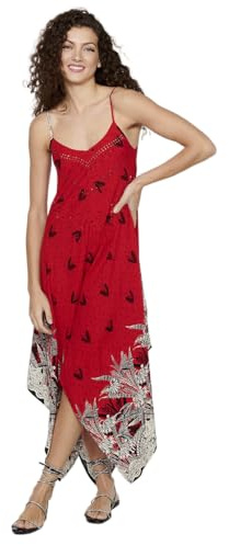 Koroshi Vestido de Tirantes con Acabado en Picos y Estampado Floral para Mujer | Moda Actual, de Color Rojo/Red, Talla S