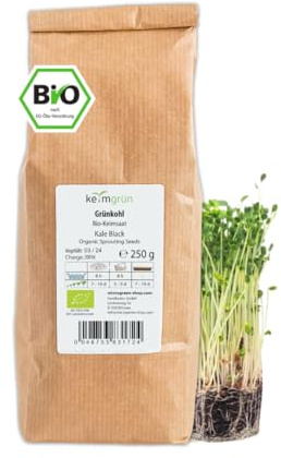 Keimgrün Bio Grünkohlsamen, Sprossen Samen aus Europa, für Sprossenglas & Microgreens, Wähle zwischen 250g, 500g & 750g, regional abgefüllt, plastikfreie Verpackung, seit 2018