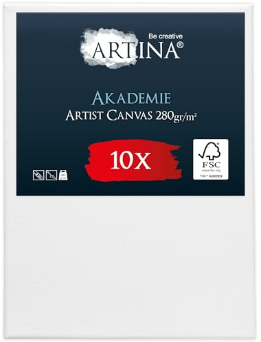 Artina 10er FSC® Set Keilrahmen Leinwand zum Bemalen für Acrylfarben | 30x40cm bespannte Leinwände zum malen Canvas 100% Baumwolle Acryl Rahmen Malerei Künstlerbedarf Akademie