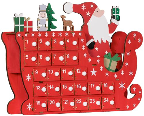 HOMCOM Adventskalender zum Befüllen 24 Schubladen DIY Rot 22,5 x 8 x 36 cm | Fächer, Weihnachtskalender, Adventskalenderbox, Weihnachtsdekoration, MDF-Platte