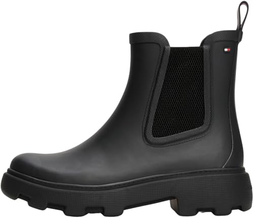 Tommy Hilfiger Gummistövlar i gummi för kvinnor med blockklack, Svart, 41 EU