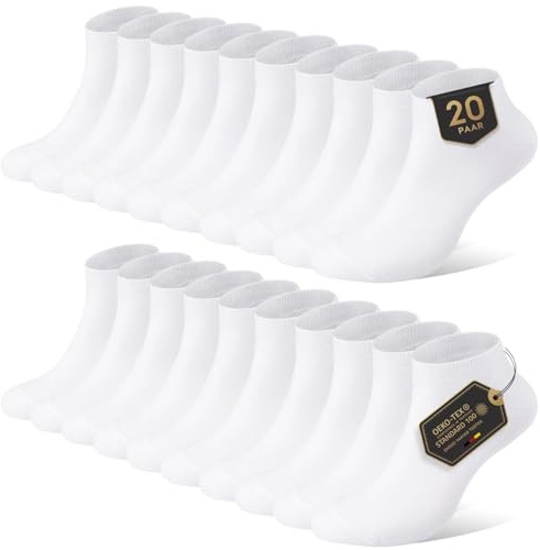 YouShow sneakers strumpor män kvinnor 10 par korta halvstrumpor kvarts bomull unisex, 20 x vit, 35-38 EU