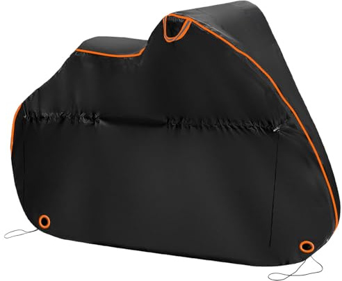600D Oxford Cloth Bike Cover - Waterproof Outdoor Bicycle Cover with Orange Double Stitch & Inner Waterproof Strip, UV Protection for Mountain/Road/Electric Bikes,83L x 47W x 43H Inch (Black)