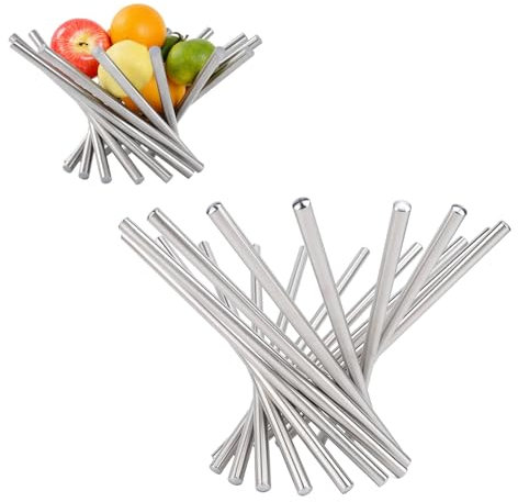 ASHATA Frutero Giratorio de Acero Inoxidable, Cesta de Frutas Plegada, Fruteros Decorativos Modernos, Organizador de Almacenamiento para Decoración de Soporte de Frutas, para Cocina
