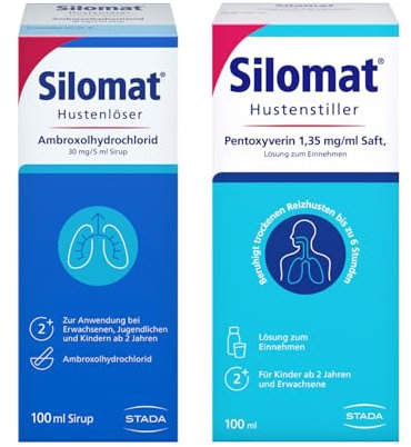 Silomat Hustenlöser Ambroxol – löst den Schleim & erleichtert das Abhusten am Tag + Silomat Hustenstiller Pentoxyverin Saft für eine ruhigere Nacht