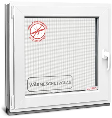 Kellerfenster 50x60 cm 2 fach Verglasung - Alle Größen Kunststofffenster 60mm Profil -Din Links- BxH: 500x600mm Perfekt für Fenster Gartenhaus, Garagenfenster, Hauskeller mit Dreh-Kipp System