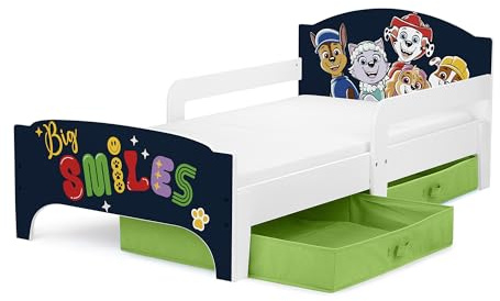 Leomark Smart barnsäng - Paw Patrol - Paw Patrol med Chase, Stella och deras vänner - lameller + madrass ingår, enkelsäng 70 x 140 cm optimal komfort och säker säkerhet!