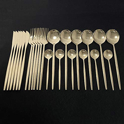 MMRTDJDR Ensemble de Couverts de Couverts de Couverts de Couverts de Couverts de 24pcs, Jeu de Table de Cuisine Ensemble de Vaisselle en Acier Inoxydable Set Couteau à Fourchette Set Dinner Set