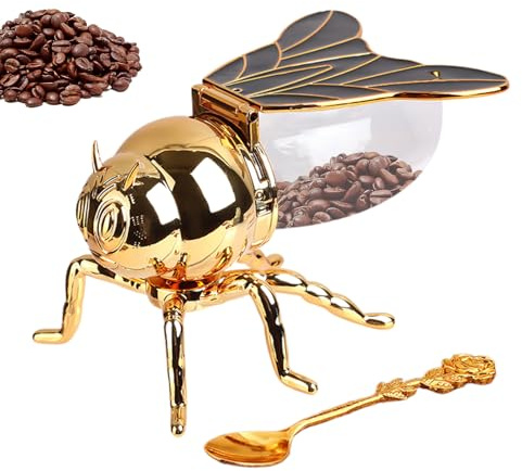Rukjmqi Biene Honigtopf Geschenk, Zinklegierung Bee Honey Jar Mit Löffel 15x10x9cm Honigglas, Dekorative Honigtöpfe Für Gewürze, Zuckerhalterschale, Kristall -Gewürzglas Für Frühstücksnahrung Zu Hause