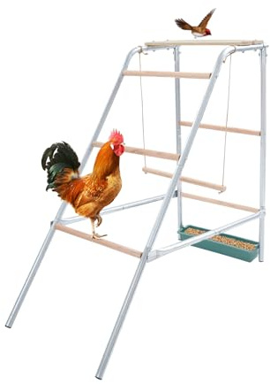 Hühnerstange für Hühnerstall,Sitzstange Hühner mit Schaukel und Sitzstange für 10 Hühnern für Hühnerställe in Hinterhöfen, Geflügelfarmen 110 x 49 x 100 cm