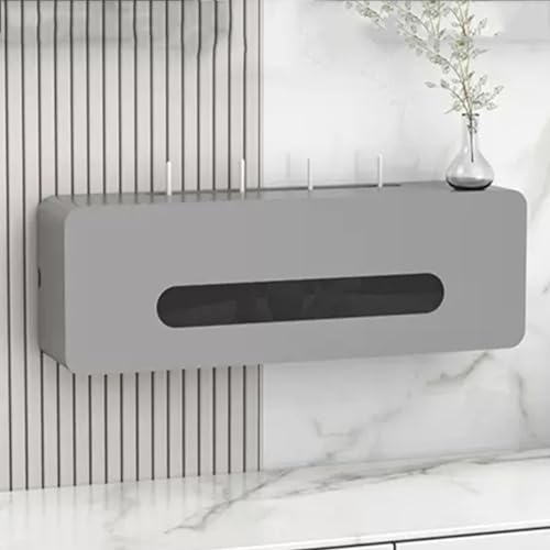 Home Essentials, Wireless WiFi Router Shelf Storage Box, Wall Mounted Solid Pine + Glass Router Organizer for Cord Management
