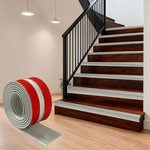 Premium Treppenkantenprofil Selbstklebend, 3.0M Treppen-Kantenschutz Treppenwinkel, treppenprofil gummi, Rutschfester Kantenschutz aus Silikon-Gummi für Innen/Außen | L-förmige Stufenkante | Grau