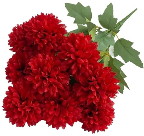 Bouquet de fleurs artificielles à 9 têtes de chrysanthème et hortensia pour décoration d'intérieur, bouquet de mariée, décoration de mariage (bleu)