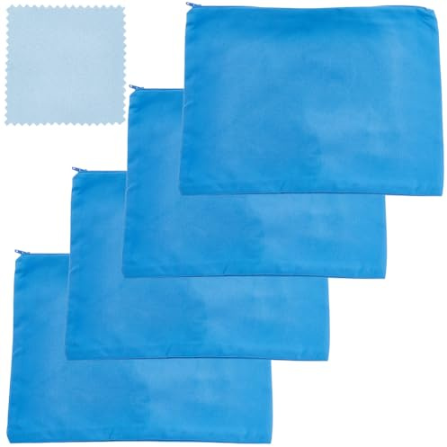 Beebeecraft 4 pz 12x8.7 Pollici Sacchetti Portaoggetti in Argento con Cerniera Anti-Ossidazione Blu Argento Gioielli Protezione Prevenzione Sacchetti in Tessuto per Collana Bracciale Orecchini