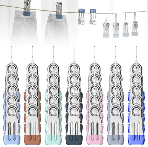 Wäscheklammern Edelstahl, 2025 New Handtuchklammern, Plastik Handtuchklammern Clothes Pegs für Wäsche Hosen T Shirts Unterwäsche Socke (35pcs)