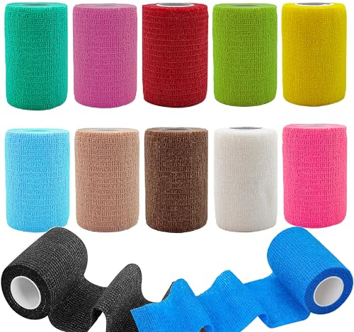 12 Pack 3 Inch x 5 Yards Self Adhesive Bandage Wrap, Non-Woven Bandage,Vet Wrap Breathable Elastic Self-Adherent Tape for Stretch Athletic, Sports, Wrist, Ankle (Mix)