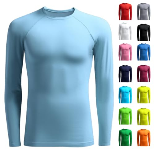 OXUM Camiseta Térmica Deportiva de Manga Larga Unisex – Niños y Adultos | Ropa Interior Técnica para Fútbol, Running, Crossfit, Entrenamiento, Invierno y Transpirable (Celeste, 4/6)