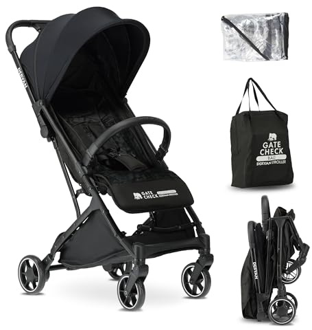 Deryan Presenning Buggy – Inkluderar regnskydd och transportväska – ultralätt – kompakt resekomfort – svart