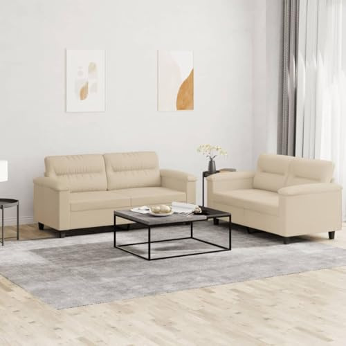 Mandloder 2-TLG. Polster-Sofagarnitur mit 4 Kissen, Creme, Mikrofasergewebe, modern, langlebig, 170cm Breite, für Wohnzimmer, bequemer Komfort