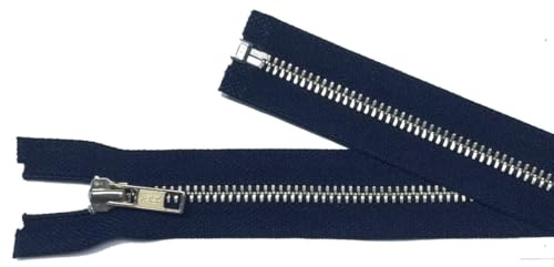 Reißverschluß Metall teilbar für Jacken 50 cm dunkel blau marine silber