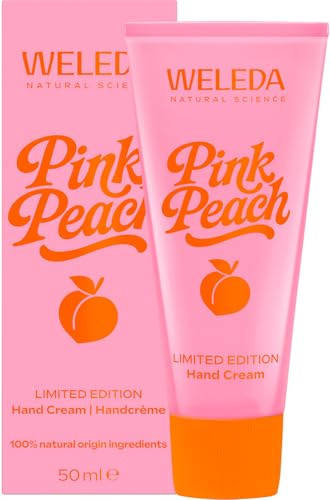 WELEDA Bio Pink Peach Limited Edition Handcreme – Naturkosmetik Handpflege Creme mit Bienenwachs & Sesamöl verwöhnt trockene Hände – Natürliche Hand Care Pflegecreme mit Pfirsich/Jasmin Duft (50ml)