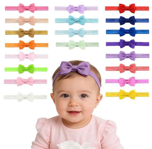 20 Piezas Diadema Bebe Niña, Bebe Lindo Banda de pelo, lindo lazo para el cabello, Diademas Elástica de Bebé Recién con Lazo Banda para Cabeza para Niñas Bebé Pelo Accesorio