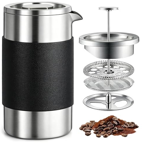 BORDEAG Prensa de café de acero inoxidable 304 de acero inoxidable 304 con aislamiento de doble pared, máquina de café Travel Press, prensa francesa portátil, prensa francesa térmica, para camping