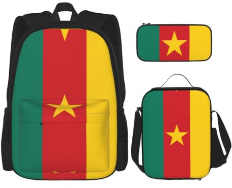 CNTDBU Sac à dos avec motif drapeau du Cameroun – Sac à déjeuner 3 en 1 – Sac de voyage isotherme pour le travail avec housse pour ordinateur portable