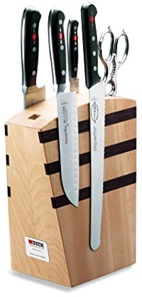 F. DICK Design Messerblock Premier Plus 5-teilig (Messerblock aus Buchenholz mit Magnet, inkl. Kochmesser, Santoku, Officemesser, Küchenmesser) 88090000