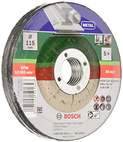 BOSCH Set Mola Taglio Metallo, 115 mm ø x 2,5 mm a gomito, Set di 5 pezzi